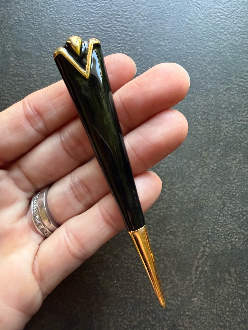 Vintage Deco Inspired Monet Black Enamel Brooch
